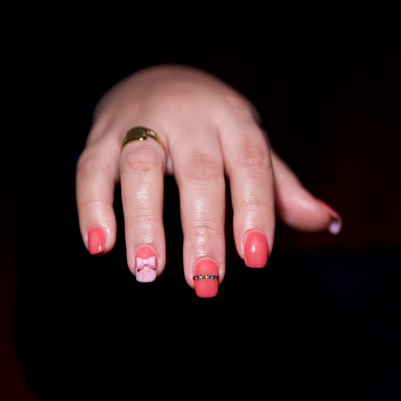 Close-up of a smooth gel finish.